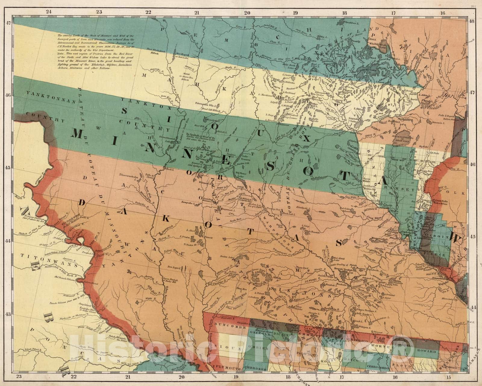 Minnesota, Wisconsin, North Dakota, South Dakota, 1852 - Historical Map Print
