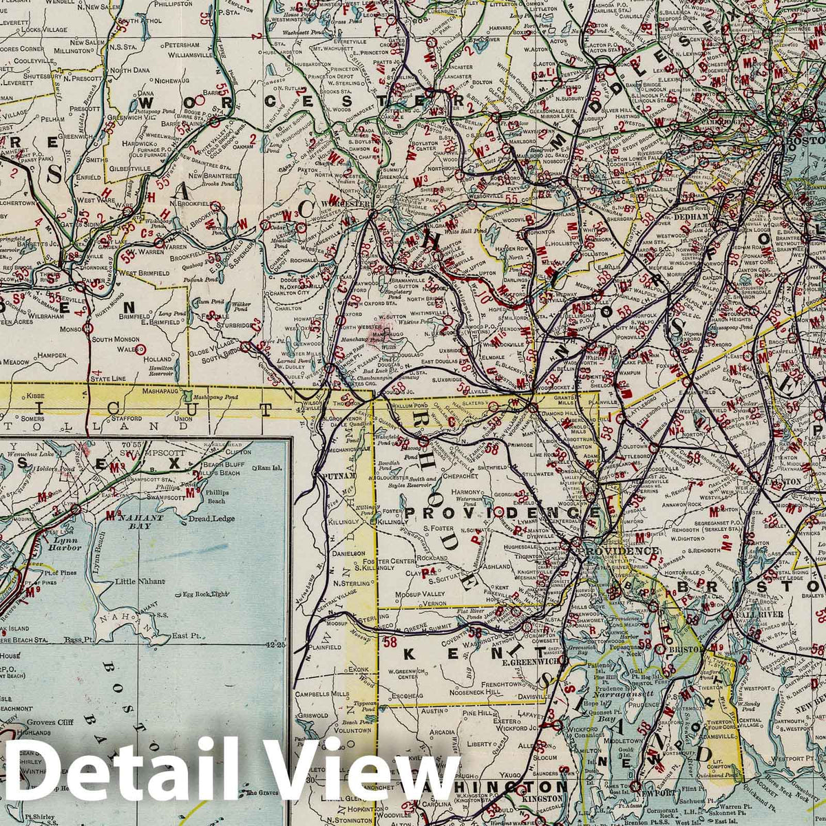 Massachusetts and Rhode Island - Railroad Map, 1904