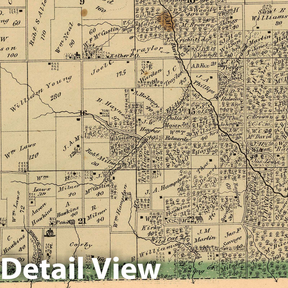 Historic Map : 1874 East Fork Township, Montgomery County, Illinois. View: School House and Lutheran Church at Wares Grove. - Vintage Wall Art