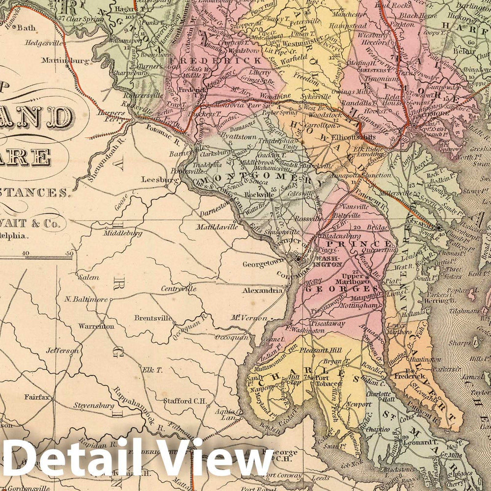 Historic Map : 1853 A New Map of Maryland and Delaware - Vintage Wall Art