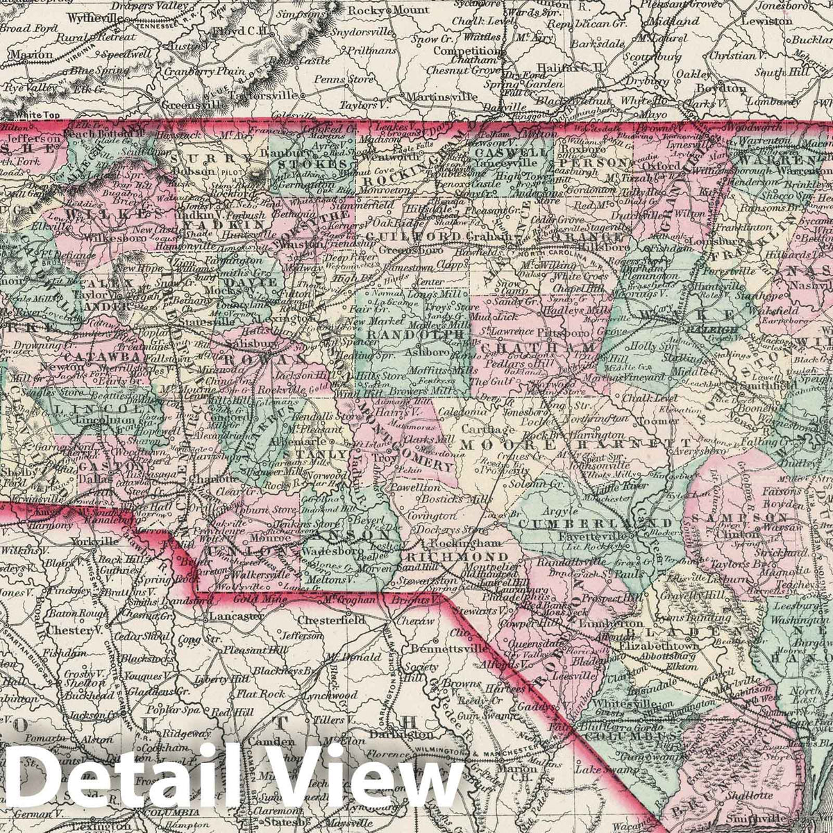 North Carolina - Railroad Map, 1878 - Historical Map Print