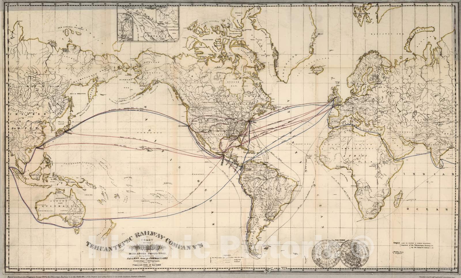 Historic Map : Survey Book - 1869 Tehuantepec Railway Company's Chart of The World on Mercator's Projection - Vintage Wall Art