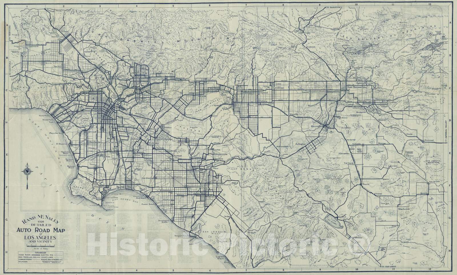 Los Angeles and Santa Ana, California - Road Map, 1926 - Historical Print