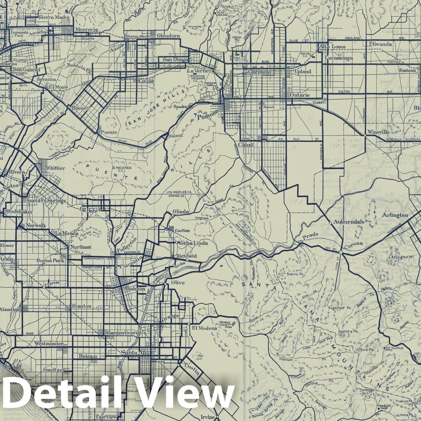 Los Angeles and Santa Ana, California - Road Map, 1926 - Historical Print