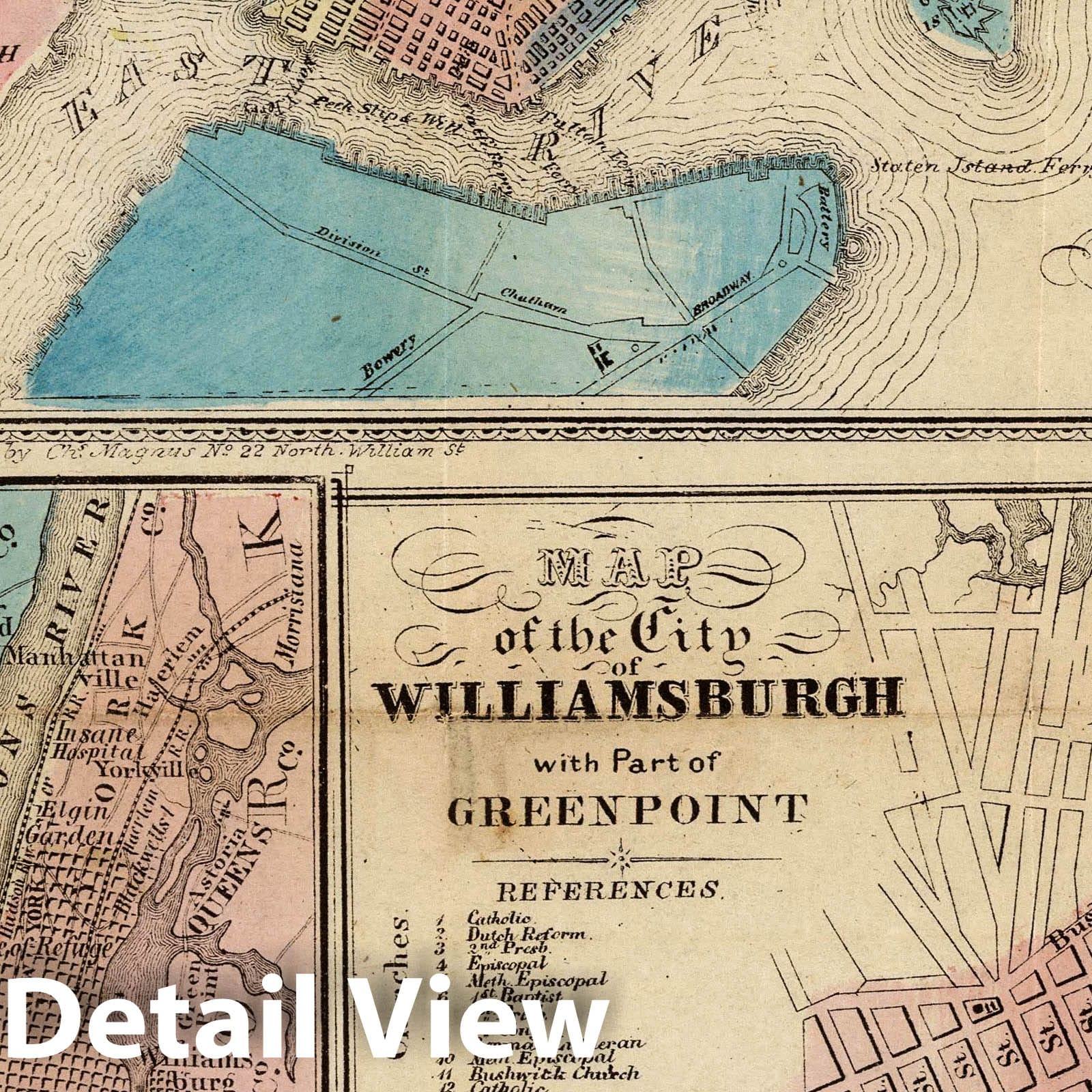 Historic Map : 1851 Brooklyn, Vicinity of New York and Williamsburgh - Vintage Wall Art