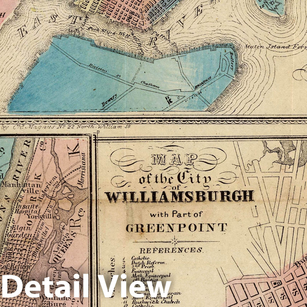 Historic Map : 1851 Brooklyn, Vicinity of New York and Williamsburgh - Vintage Wall Art