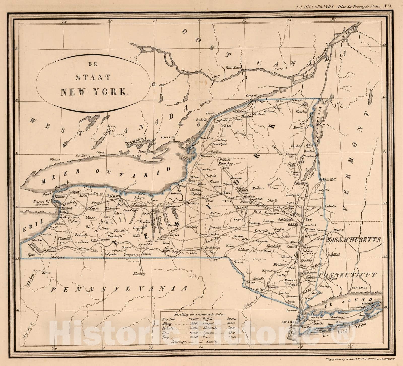 Historic Map : National Atlas - 1851 New York. - Vintage Wall Art