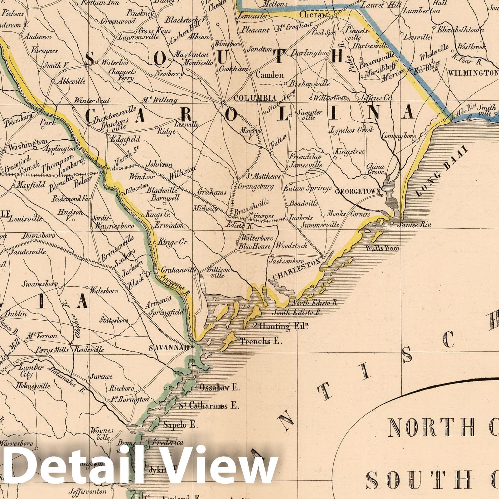 North Carolina, South Carolina, and Georgia - Railroad Map, 1851