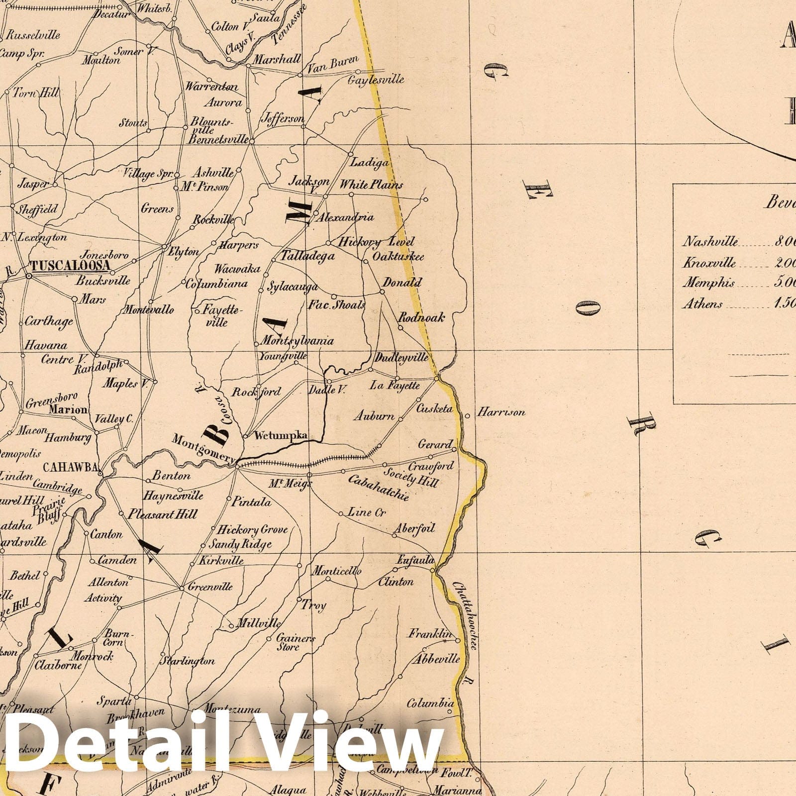 Tennessee, Alabama, and Florida - Railroad Map, 1851 - Historical Map Print