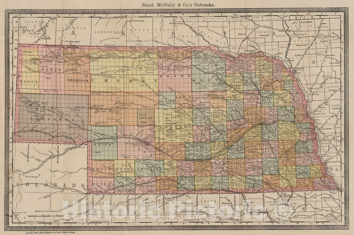 Historic Map : 1886 Nebraska - Vintage Wall Art