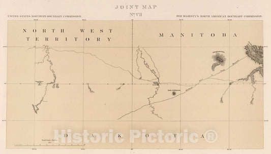 Historic Map : Exploration Book - 1878 Joint Map No. VII. United States Northern Boundary Commission. (Canadian Border). - Vintage Wall Art