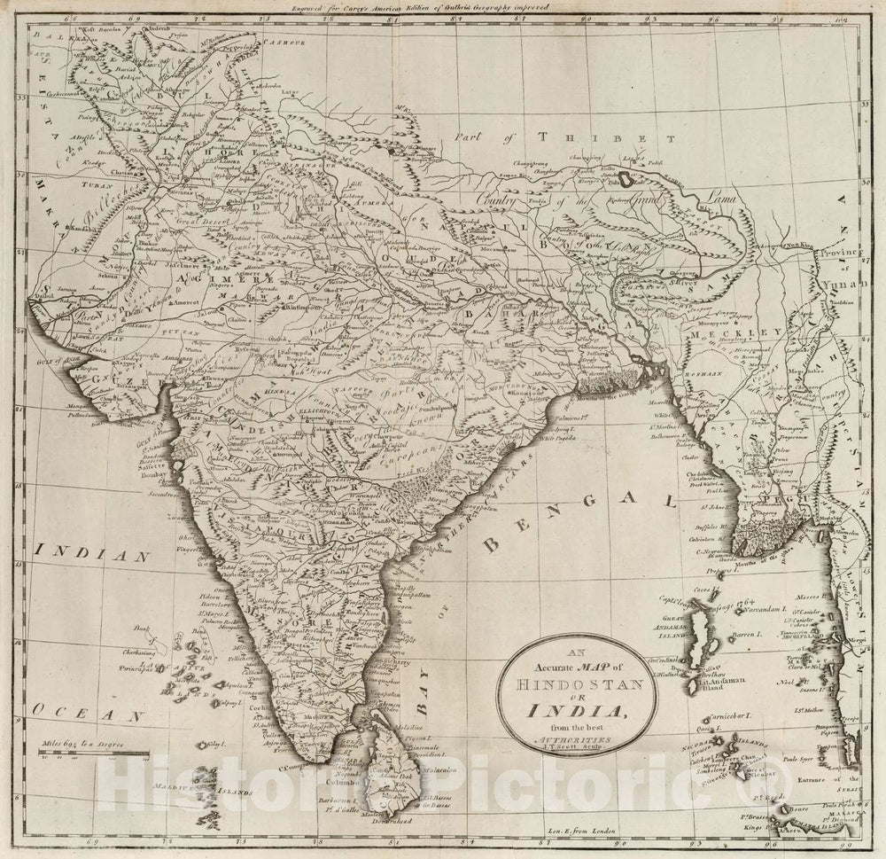 Historic Map - 1795 Map of Hindostan or India. - Vintage Wall Art