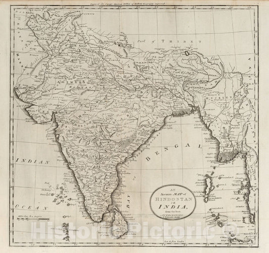Historic Map - 1795 Map of Hindostan or India. - Vintage Wall Art