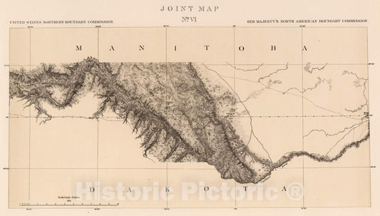 Historic Map : Exploration Book - 1878 Joint Map No. VI. United States Northern Boundary Commission. (Canadian Border). - Vintage Wall Art