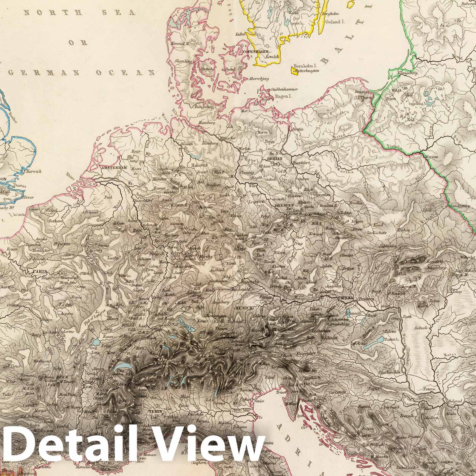 Historic Map : 1854 Mountains of Europe. - Vintage Wall Art