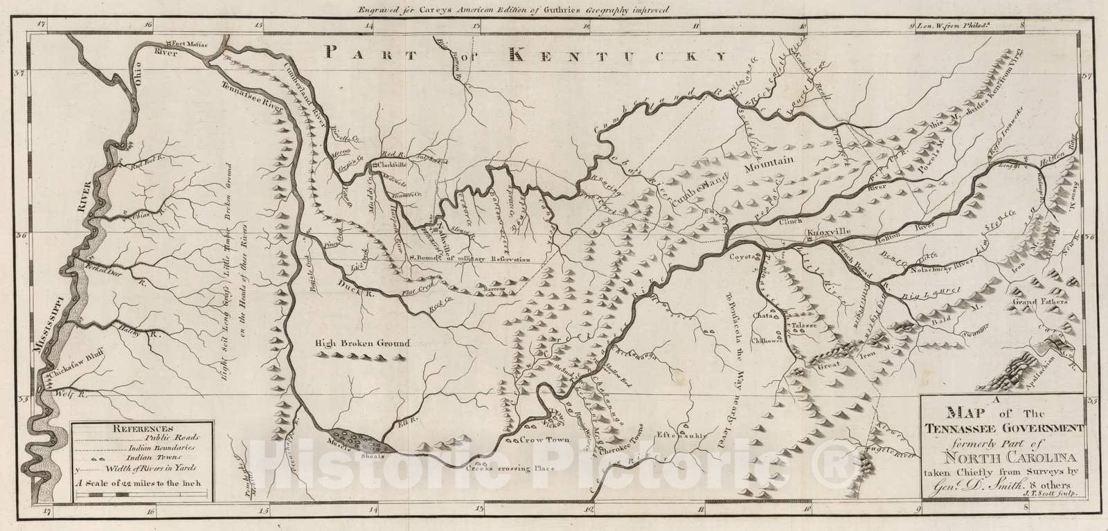 Historic Map : 1795 Map of The Tennassee State. - Vintage Wall Art