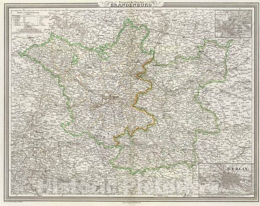 Historic Map : Germany, Berlin Region , Germany 1856 Brandenburg. , Vintage Wall Art