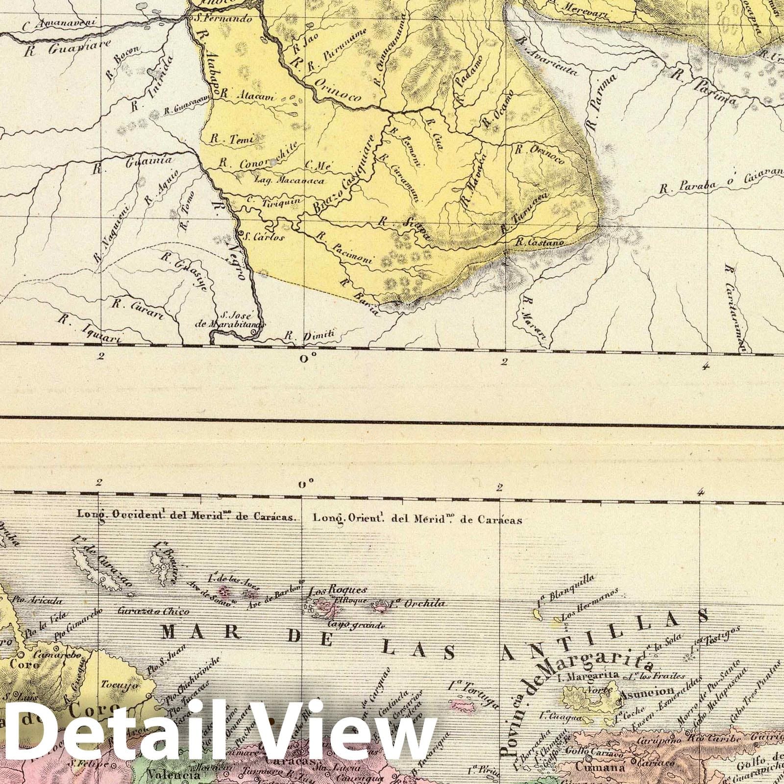 Venezuela Political Map 1840 - Historical Lithograph Atlas Plate