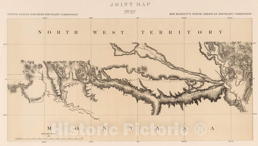 Historic Map : Exploration Book - 1878 Joint Map No. XV. United States Northern Boundary Commission. (Canadian Border). - Vintage Wall Art