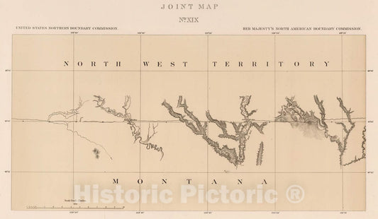 Historic Map : Exploration Book - 1878 Joint Map No. XIX. United States Northern Boundary Commission. (Canadian Border). - Vintage Wall Art