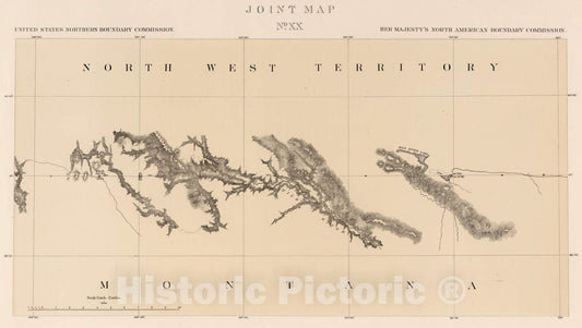 Historic Map : Exploration Book - 1878 Joint Map No. XX. United States Northern Boundary Commission. (Canadian Border). - Vintage Wall Art