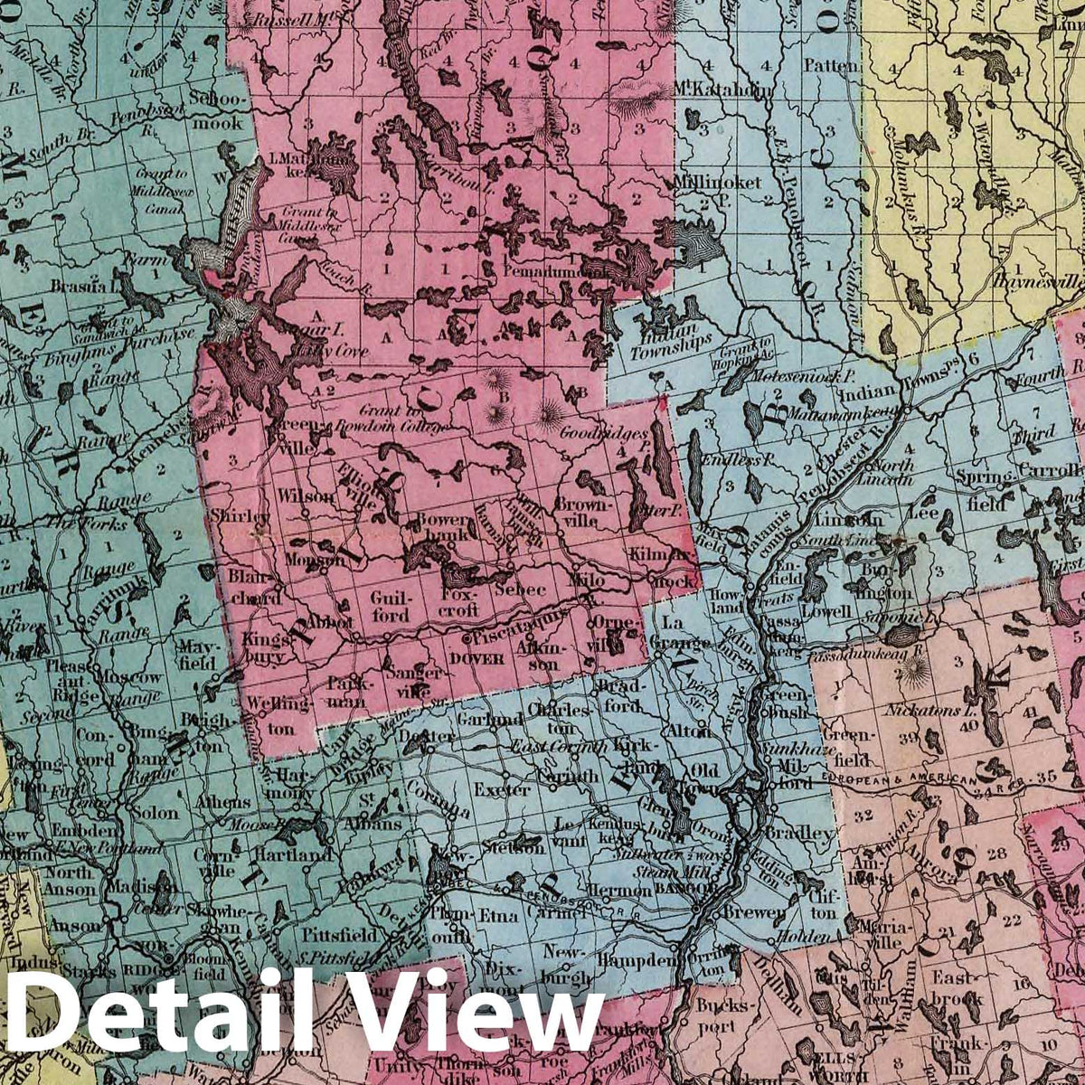 Maine, 1853 - Historical Topographic Map Print with Railroads & Canals