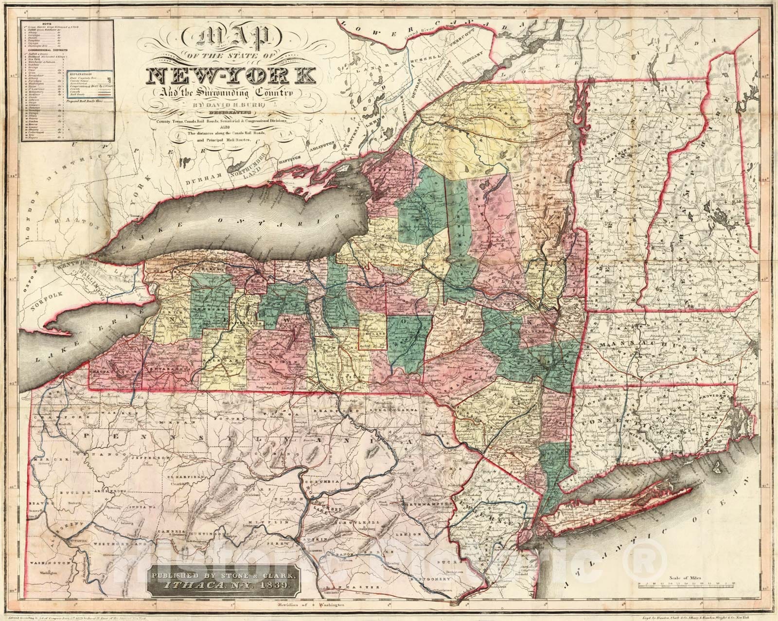 Historic Map - 1839 State of New-York v1 - Vintage Wall Art