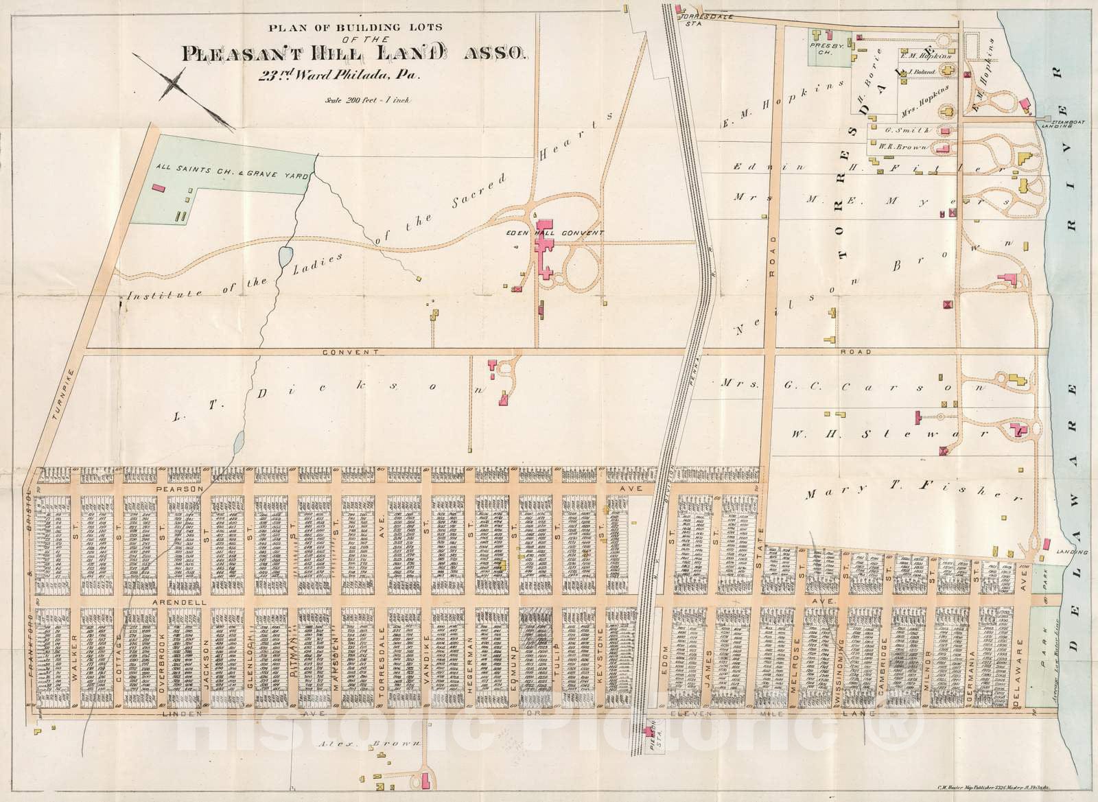 Historic Map : 1887 Plan of Building Lots of The Pleasant Hill Land Association - Vintage Wall Art