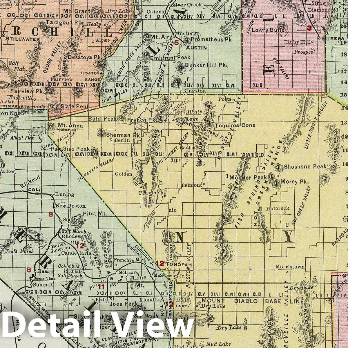 Nevada - Railroad Map, 1907 - Historical Map Print