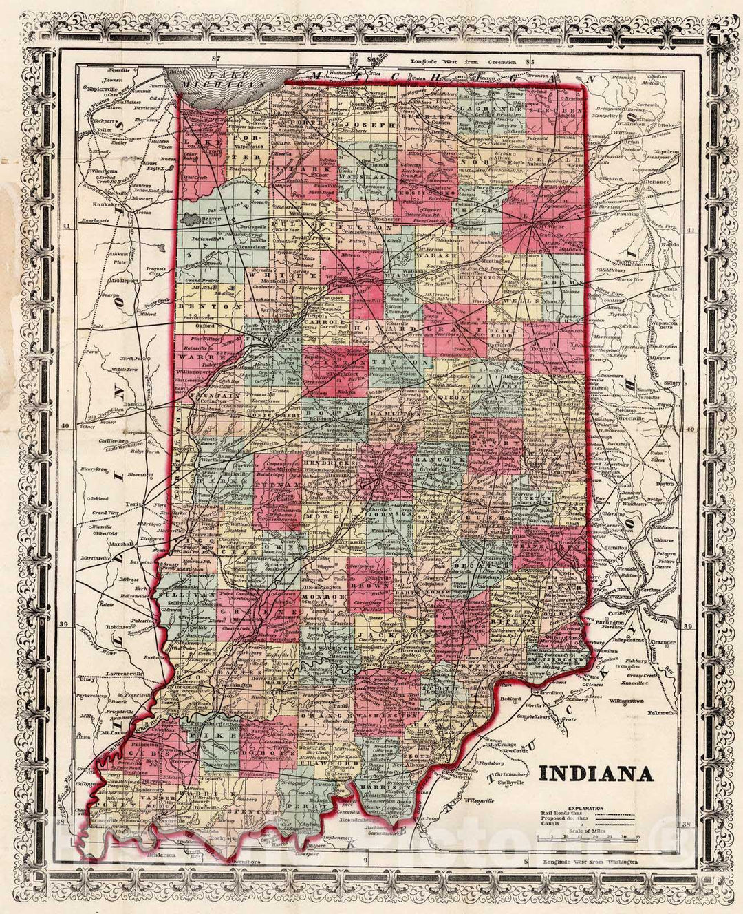 Historic Map : 1856 Indiana - Vintage Wall Art