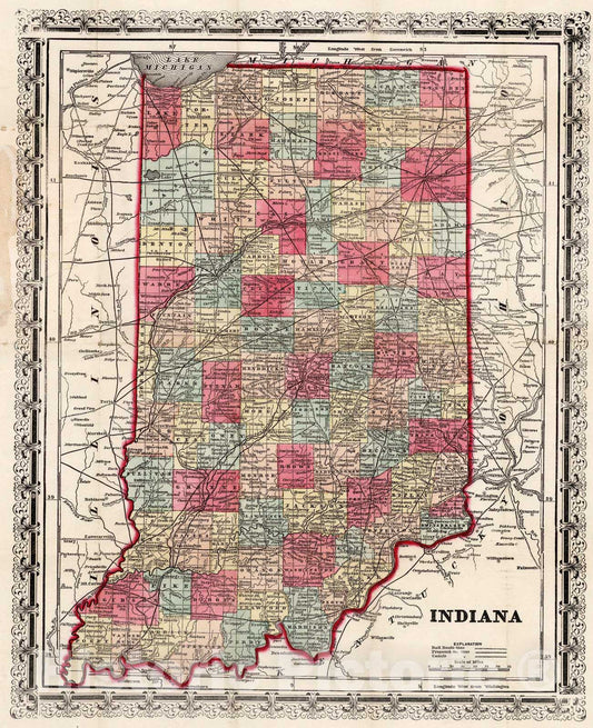 Historic Map : 1856 Indiana - Vintage Wall Art