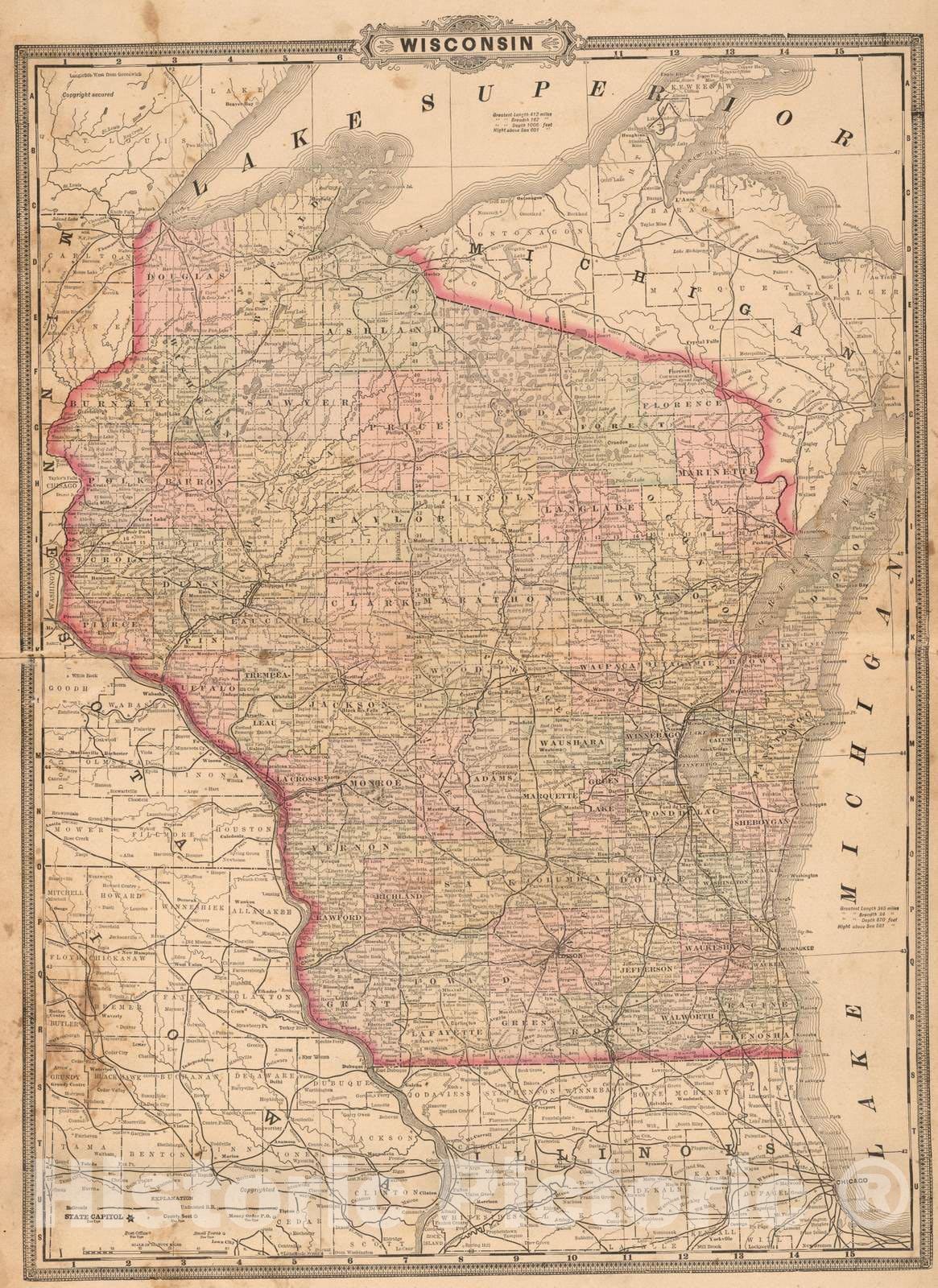 Historic Map : 1890 Wisconsin. - Vintage Wall Art
