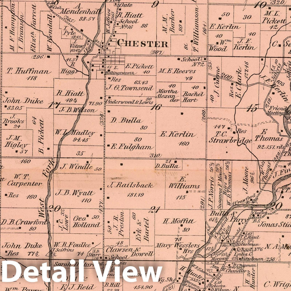 Historic Map : 1874 Wayne Township, Wayne County, Indiana. Boston. Abington. - Vintage Wall Art