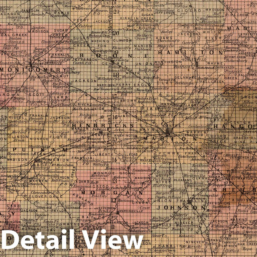 Historic Map : 1874 New Sectional and Township Map of Indiana. v1 - Vintage Wall Art