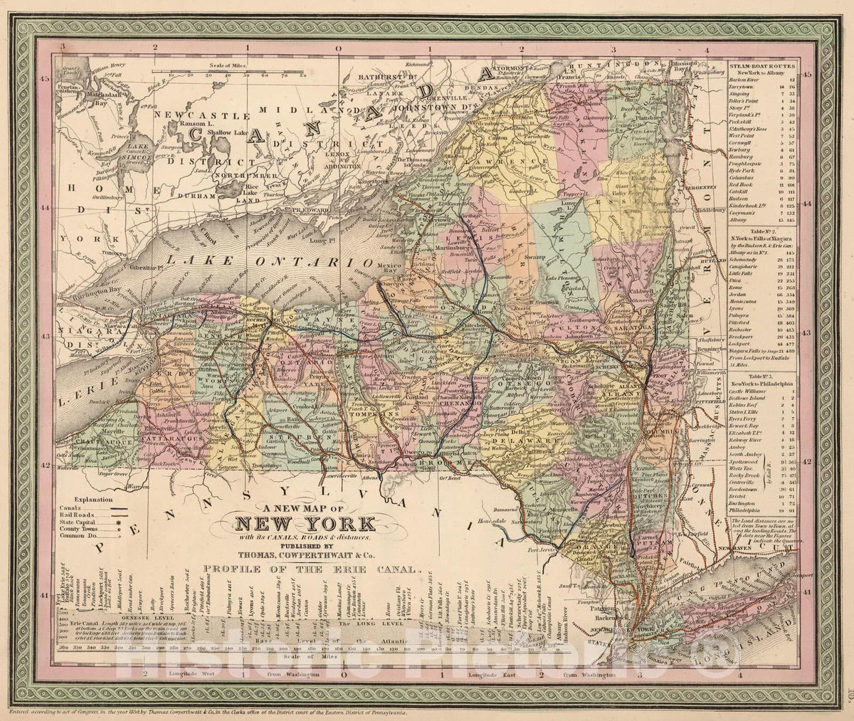 Historic Map : 1853 A New Map of New York - Vintage Wall Art