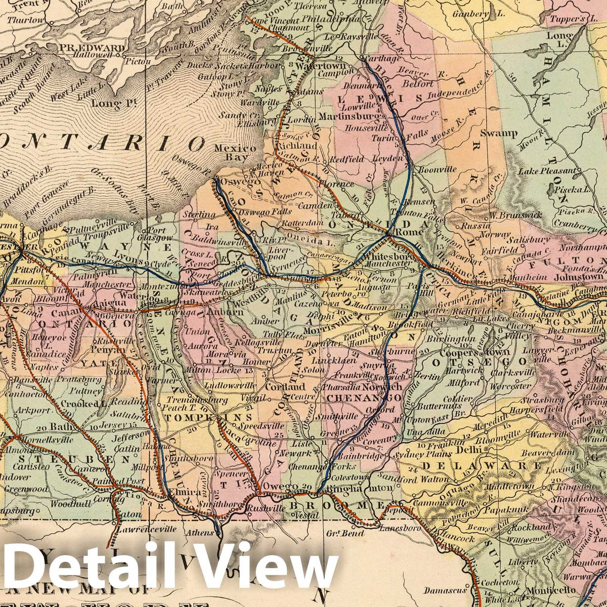 New York with Canals and Roads - 1853 Historical Map Print