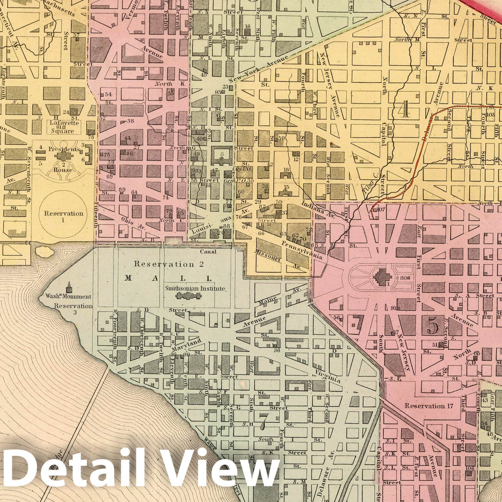 Washington, District of Columbia 1853 Historical City Plan Map