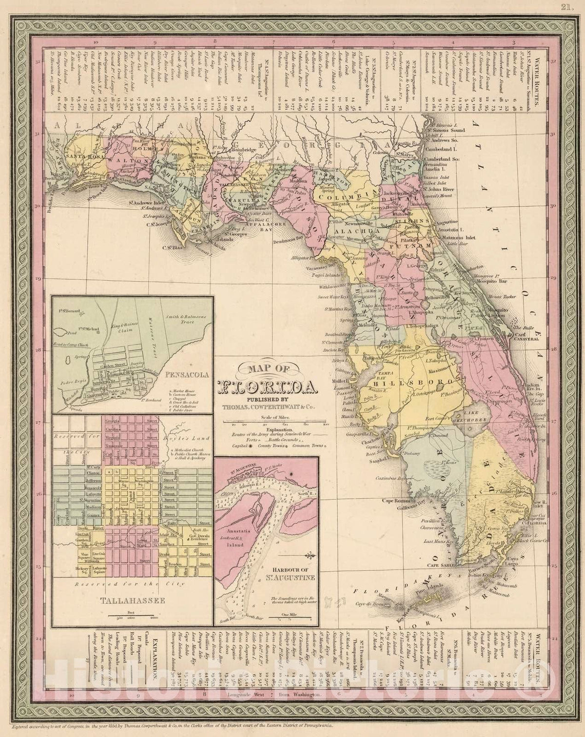 Historic Map : 1853 Florida : Vintage Wall Art