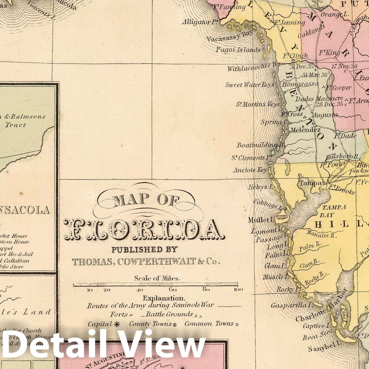 Florida - Railroad Map, 1853 - Historical Map Reproduction