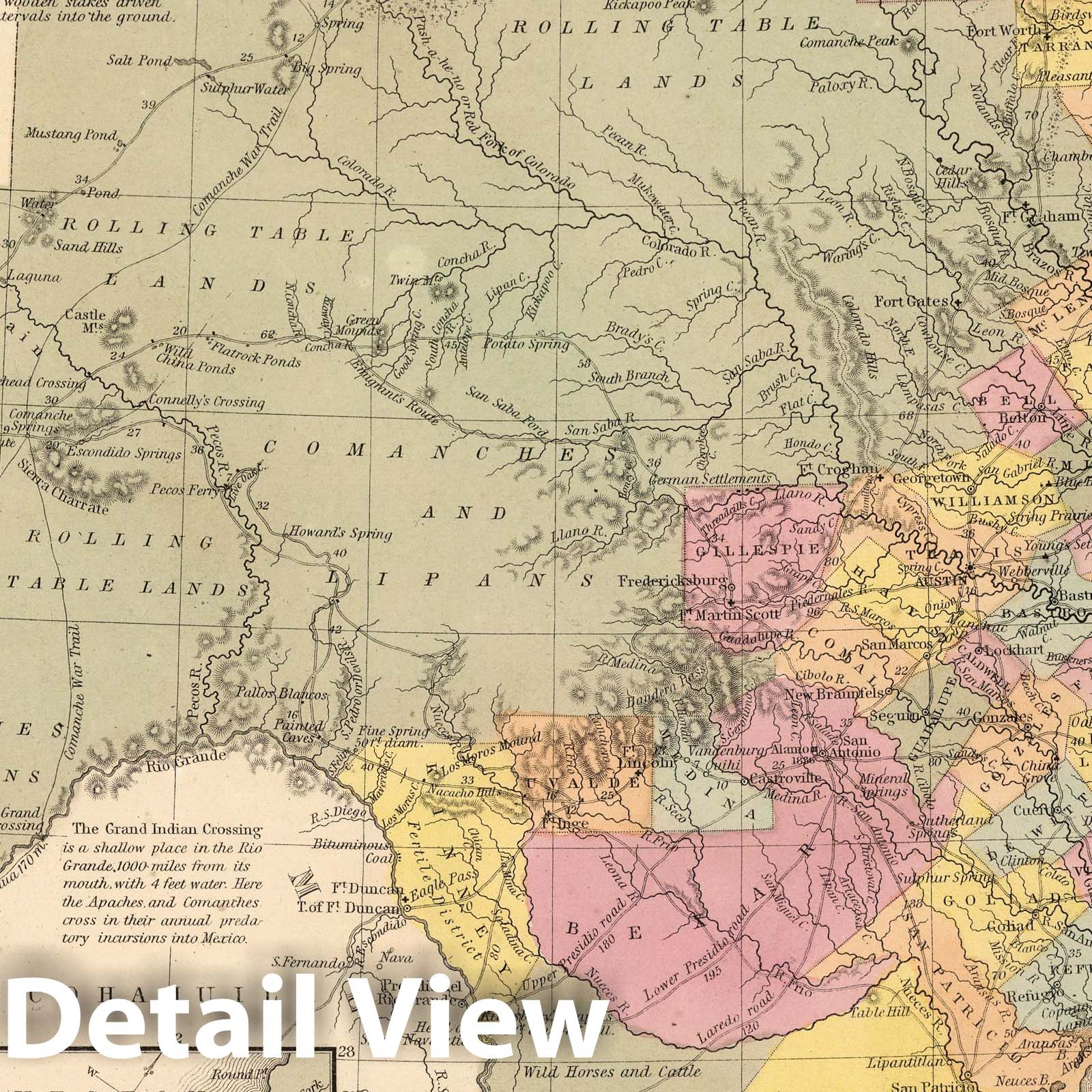 Texas, 1853 - Historical Map Print with County Boundaries