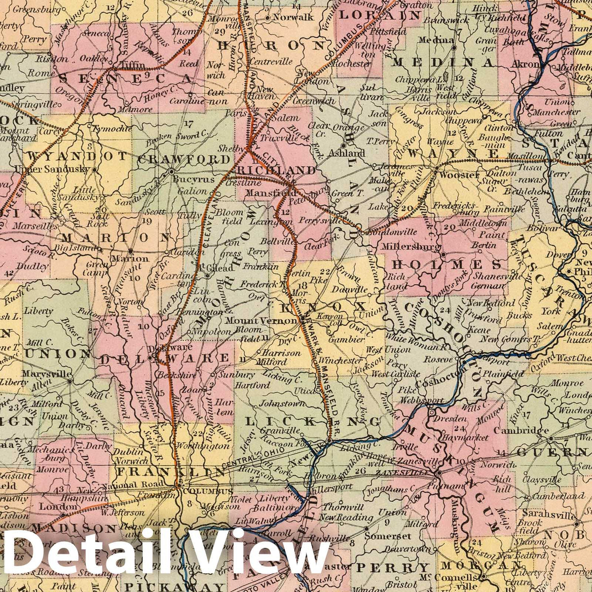 Ohio - Railroad Map, 1853 - Historical Map Print