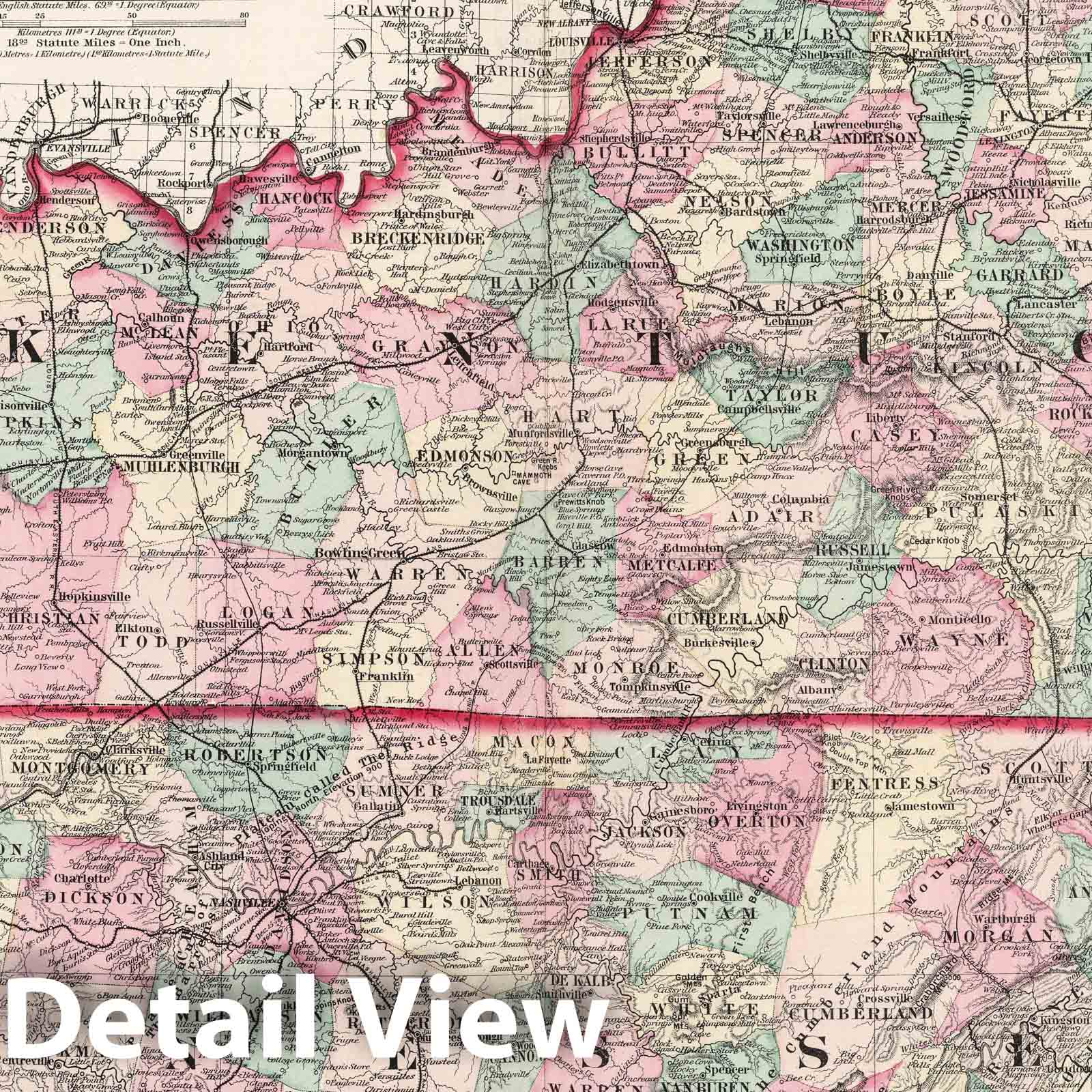 Kentucky and Tennessee - Railroad Map, 1878 - Historical Map Print