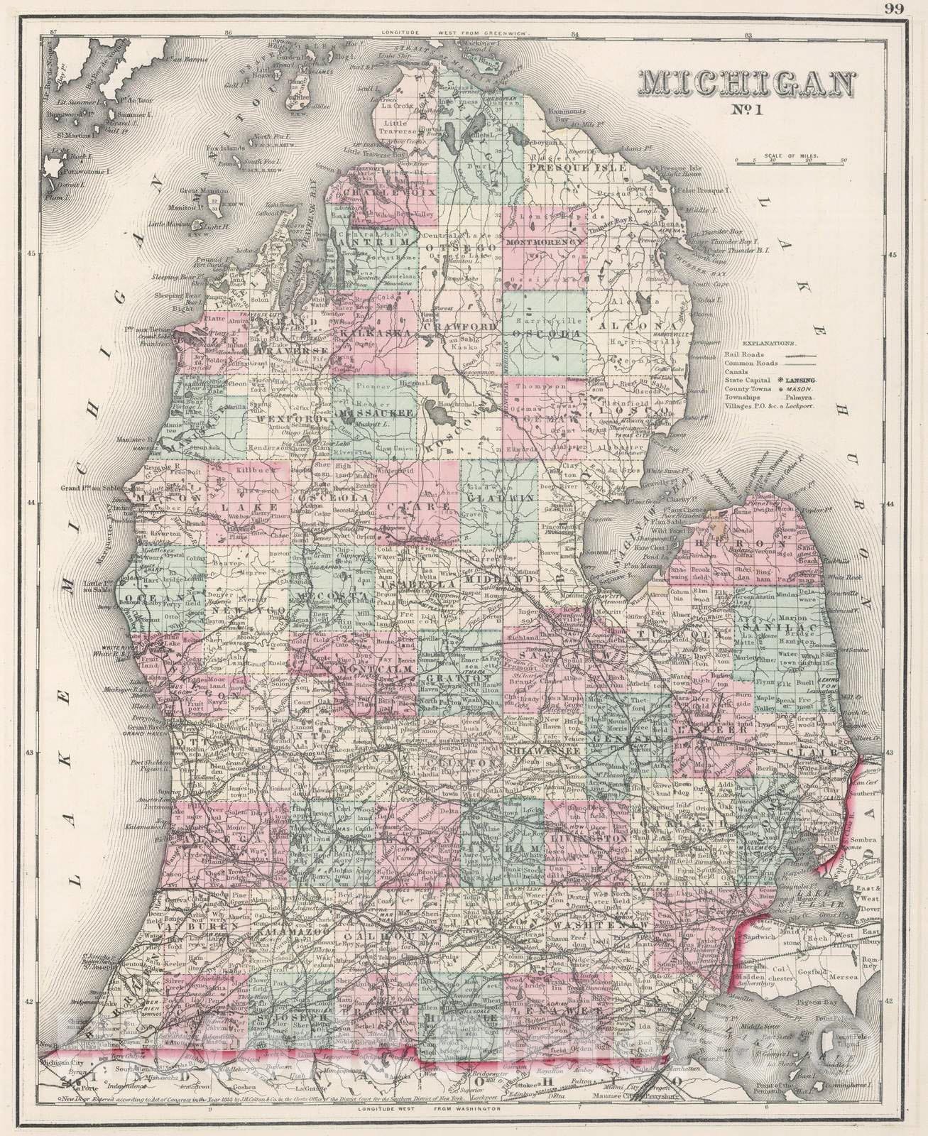 Historic Map : 1878 Southern Michigan. - Vintage Wall Art