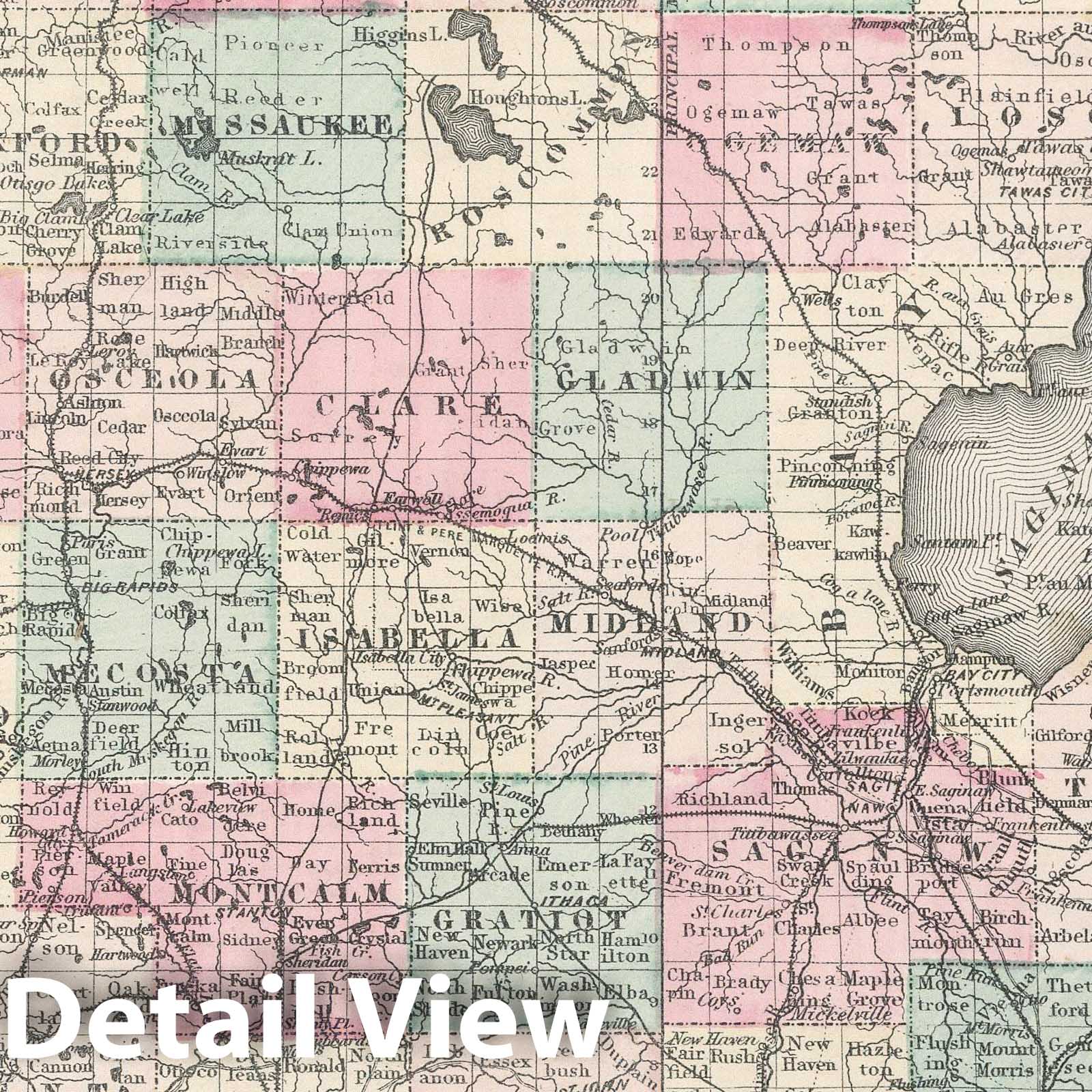 Southern Michigan - Railroad Map, 1878 - Historical Atlas Reproduction