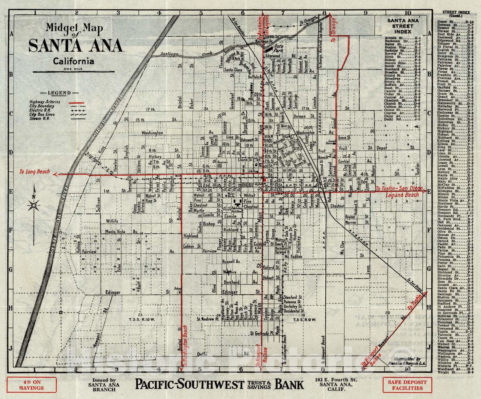 Historic Map : Santa Ana, California, 1923 Santa Ana, California , Vintage Wall Art