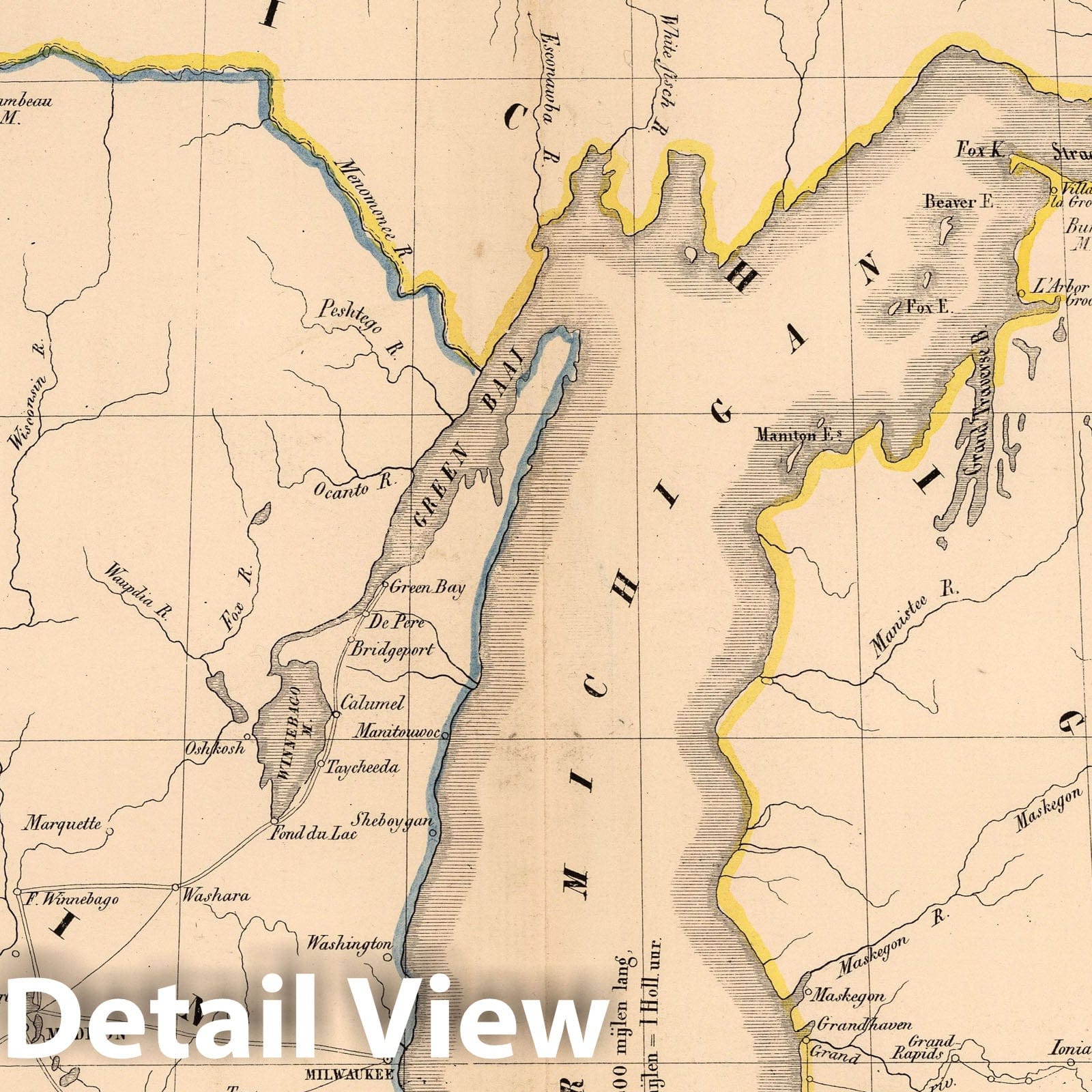 Michigan and Wisconsin - Railroad Map, 1851 - Historical Map Print