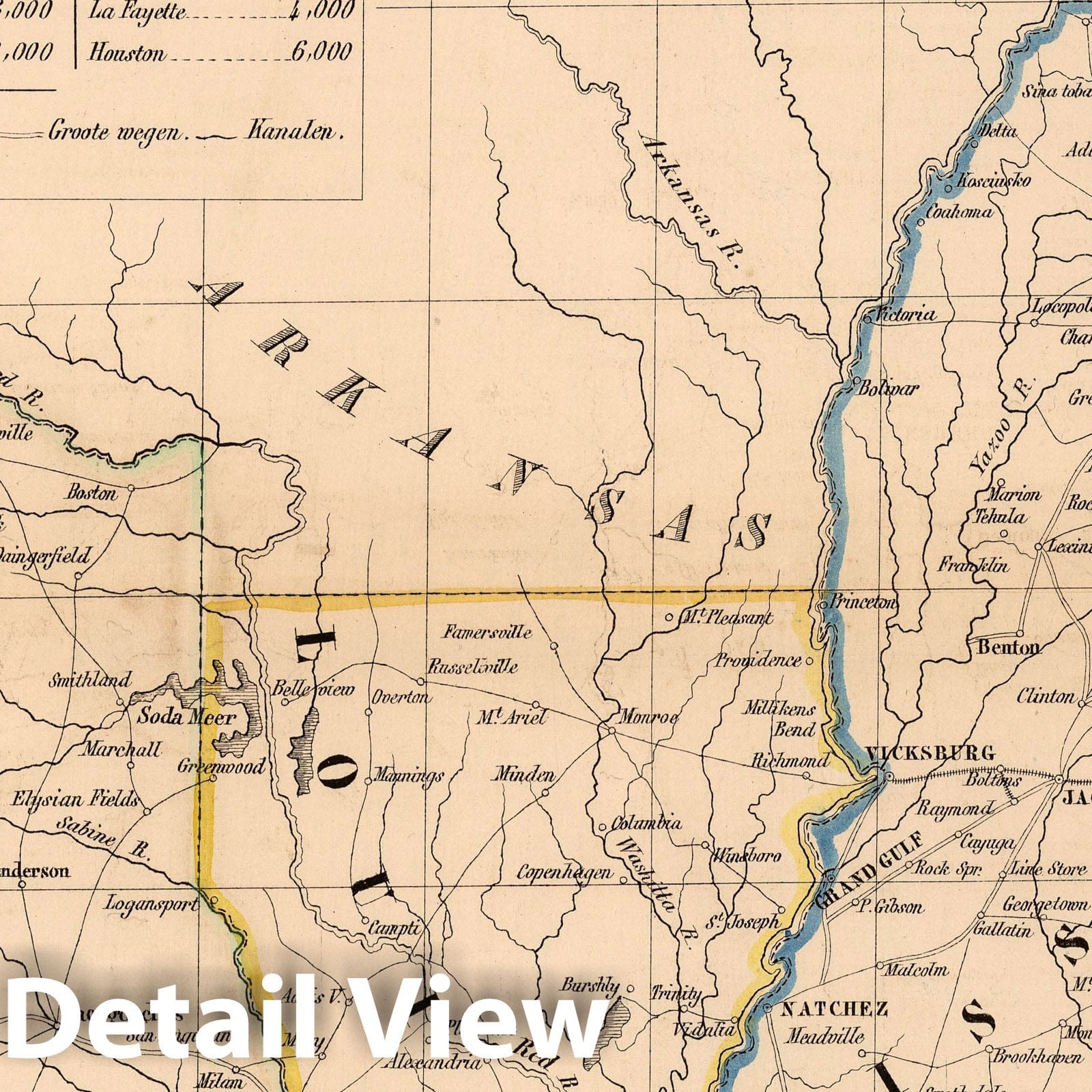 Louisiana, Mississippi, and Texas - Railroad Map, 1851 - Historical Atlas Reproduction