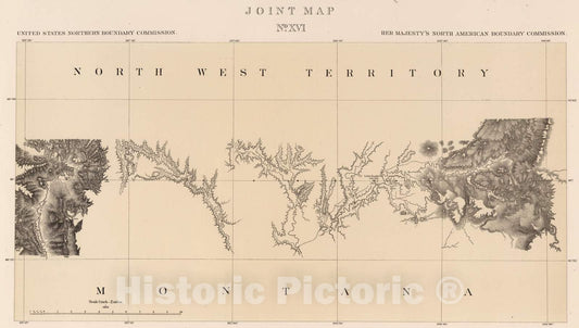 Historic Map : Exploration Book - 1878 Joint Map No. XVI. United States Northern Boundary Commission. (Canadian Border). - Vintage Wall Art