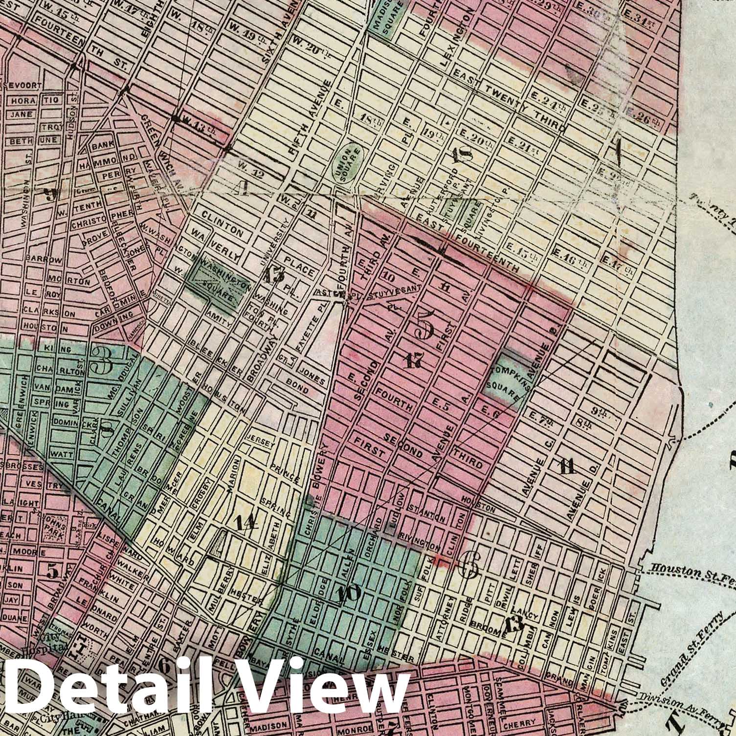 New York, Brooklyn, Jersey City, Hoboken - Road Map, 1867 - Historical Map Print