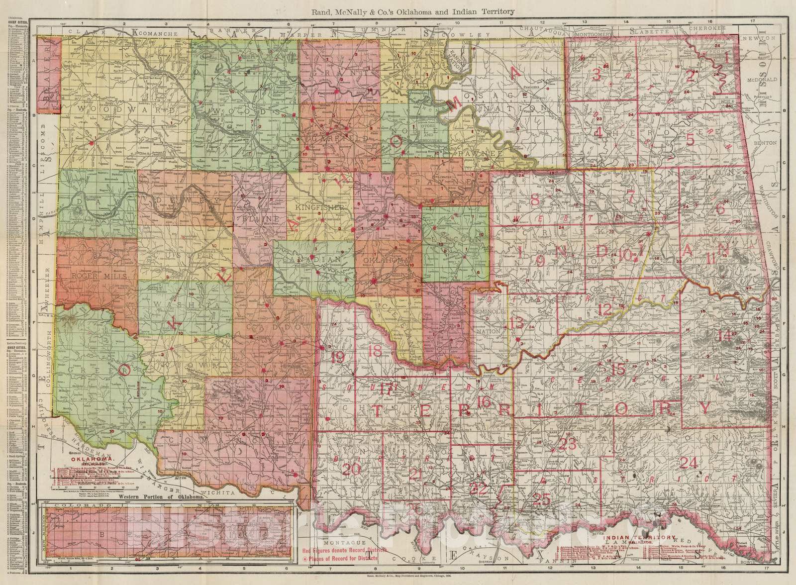 Rand, McNally & Co.'s Oklahoma and Indian Territory 1906 Map Print